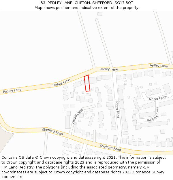 53, PEDLEY LANE, CLIFTON, SHEFFORD, SG17 5QT: Location map and indicative extent of plot