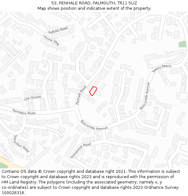 53, PENHALE ROAD, FALMOUTH, TR11 5UZ: Location map and indicative extent of plot