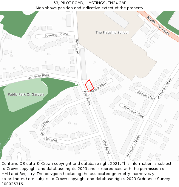 53, PILOT ROAD, HASTINGS, TN34 2AP: Location map and indicative extent of plot