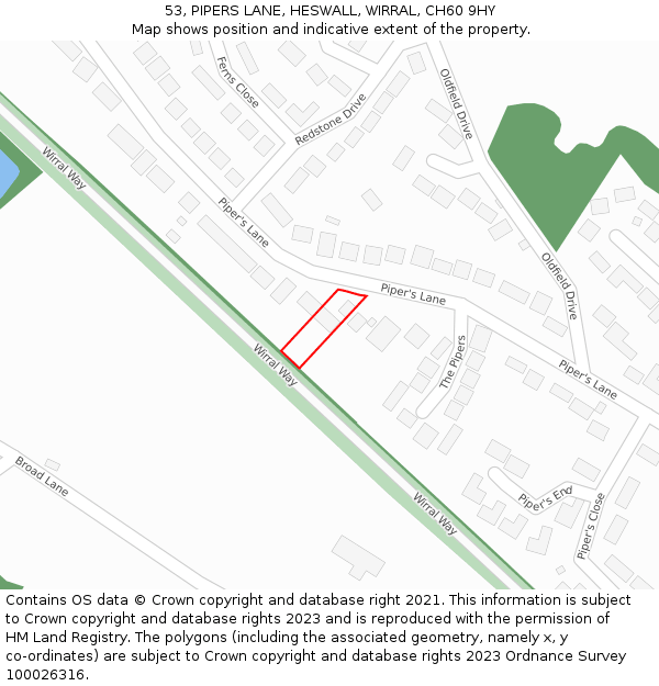 53, PIPERS LANE, HESWALL, WIRRAL, CH60 9HY: Location map and indicative extent of plot