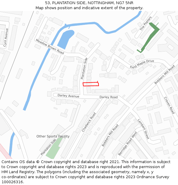 53, PLANTATION SIDE, NOTTINGHAM, NG7 5NR: Location map and indicative extent of plot