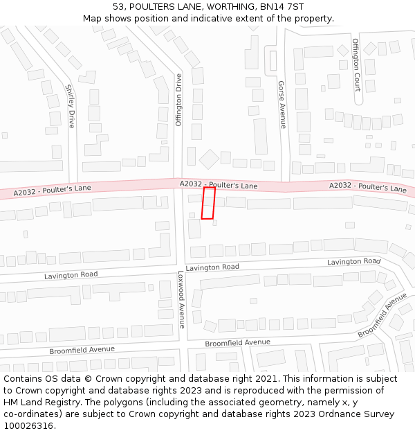 53, POULTERS LANE, WORTHING, BN14 7ST: Location map and indicative extent of plot