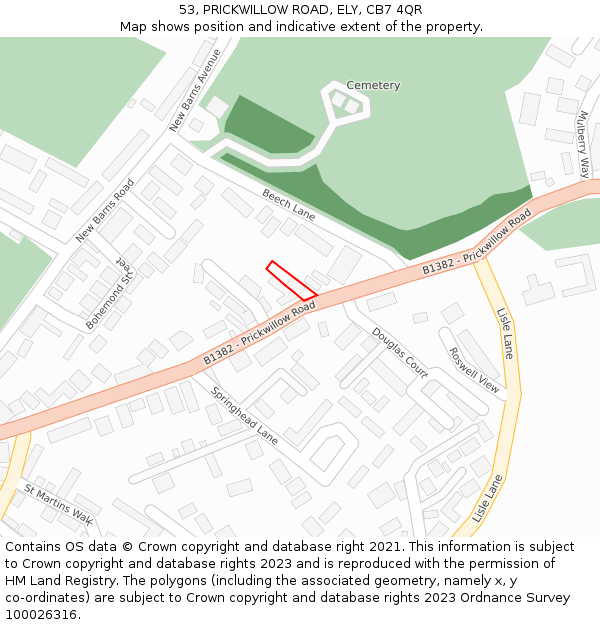53, PRICKWILLOW ROAD, ELY, CB7 4QR: Location map and indicative extent of plot