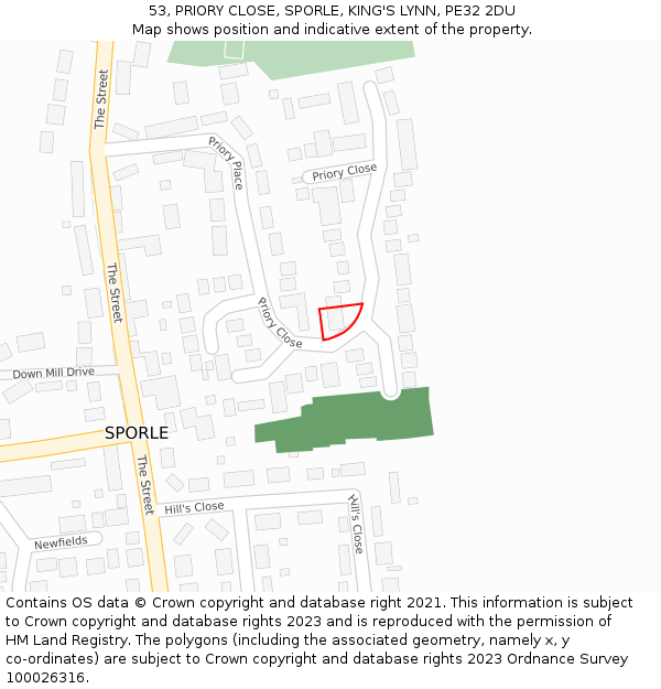 53, PRIORY CLOSE, SPORLE, KING'S LYNN, PE32 2DU: Location map and indicative extent of plot