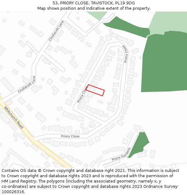 53, PRIORY CLOSE, TAVISTOCK, PL19 9DG: Location map and indicative extent of plot