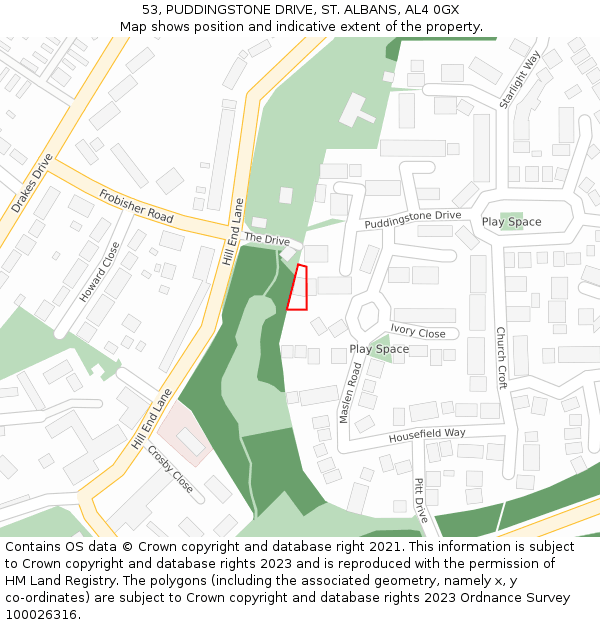 53, PUDDINGSTONE DRIVE, ST. ALBANS, AL4 0GX: Location map and indicative extent of plot