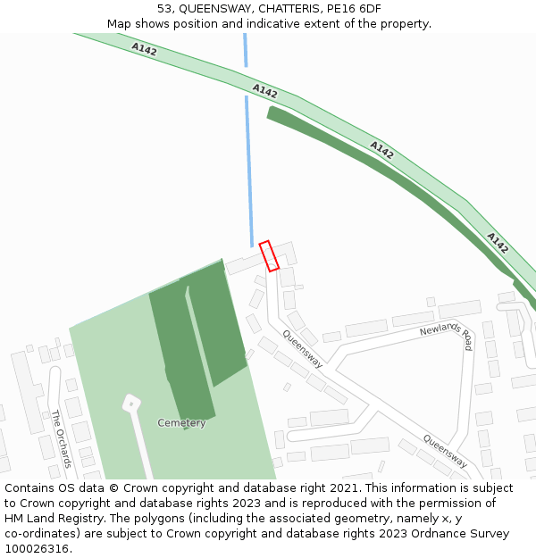 53, QUEENSWAY, CHATTERIS, PE16 6DF: Location map and indicative extent of plot