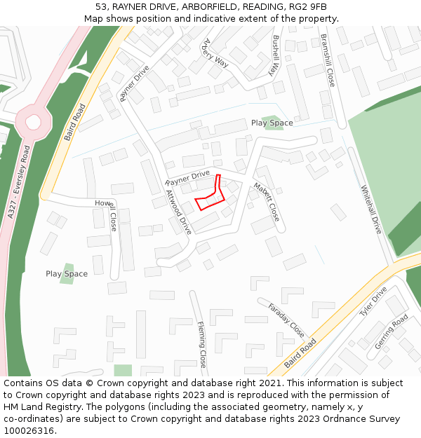 53, RAYNER DRIVE, ARBORFIELD, READING, RG2 9FB: Location map and indicative extent of plot