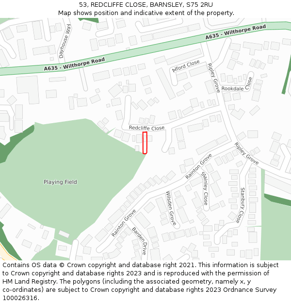 53, REDCLIFFE CLOSE, BARNSLEY, S75 2RU: Location map and indicative extent of plot