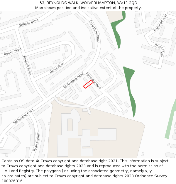 53, REYNOLDS WALK, WOLVERHAMPTON, WV11 2QD: Location map and indicative extent of plot