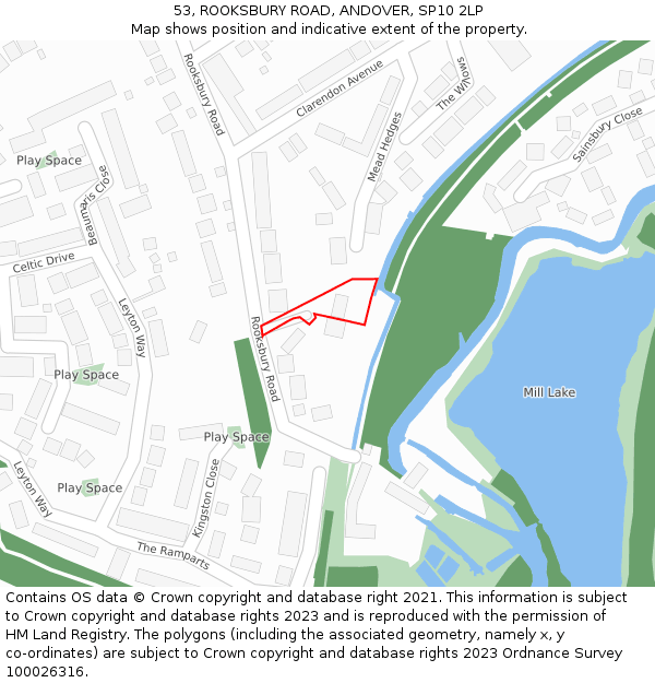 53, ROOKSBURY ROAD, ANDOVER, SP10 2LP: Location map and indicative extent of plot