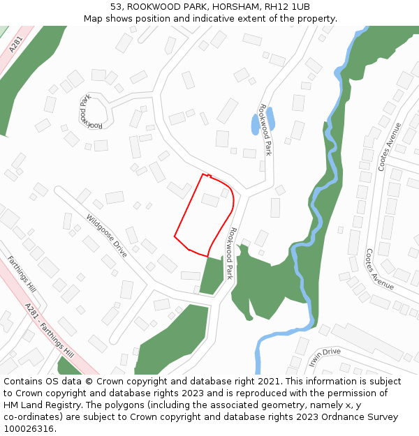 53, ROOKWOOD PARK, HORSHAM, RH12 1UB: Location map and indicative extent of plot