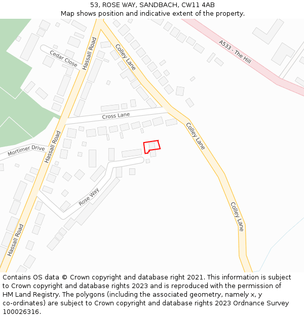 53, ROSE WAY, SANDBACH, CW11 4AB: Location map and indicative extent of plot