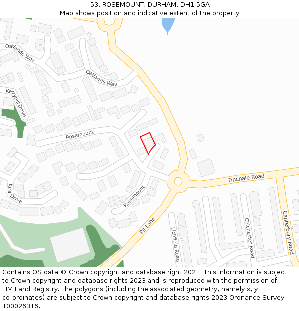 53, ROSEMOUNT, DURHAM, DH1 5GA: Location map and indicative extent of plot