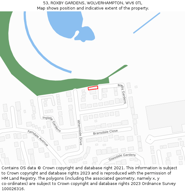 53, ROXBY GARDENS, WOLVERHAMPTON, WV6 0TL: Location map and indicative extent of plot