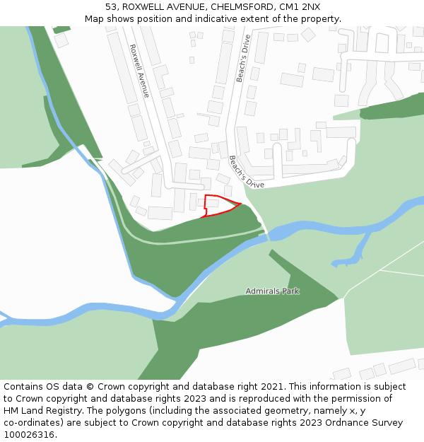 53, ROXWELL AVENUE, CHELMSFORD, CM1 2NX: Location map and indicative extent of plot