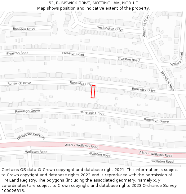53, RUNSWICK DRIVE, NOTTINGHAM, NG8 1JE: Location map and indicative extent of plot