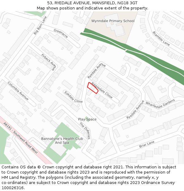 53, RYEDALE AVENUE, MANSFIELD, NG18 3GT: Location map and indicative extent of plot