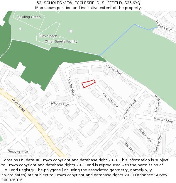 53, SCHOLES VIEW, ECCLESFIELD, SHEFFIELD, S35 9YQ: Location map and indicative extent of plot