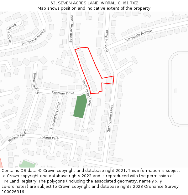 53, SEVEN ACRES LANE, WIRRAL, CH61 7XZ: Location map and indicative extent of plot