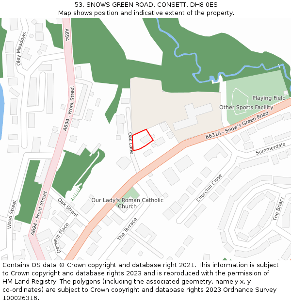 53, SNOWS GREEN ROAD, CONSETT, DH8 0ES: Location map and indicative extent of plot