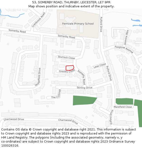 53, SOMERBY ROAD, THURNBY, LEICESTER, LE7 9PR: Location map and indicative extent of plot
