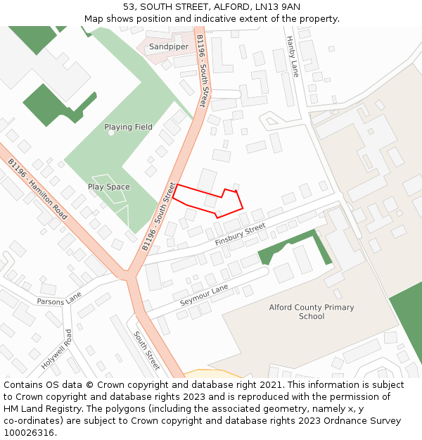 53, SOUTH STREET, ALFORD, LN13 9AN: Location map and indicative extent of plot