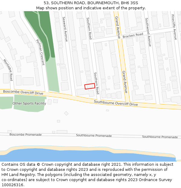 53, SOUTHERN ROAD, BOURNEMOUTH, BH6 3SS: Location map and indicative extent of plot