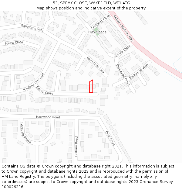 53, SPEAK CLOSE, WAKEFIELD, WF1 4TG: Location map and indicative extent of plot
