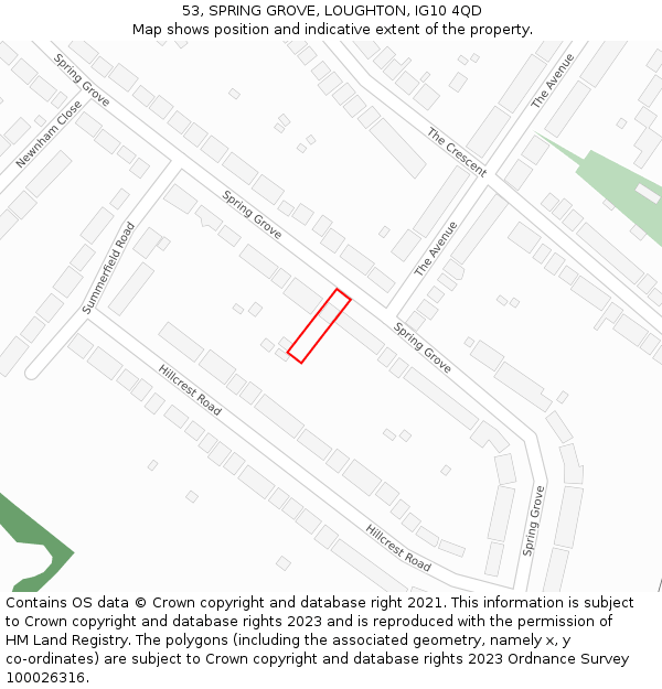 53, SPRING GROVE, LOUGHTON, IG10 4QD: Location map and indicative extent of plot