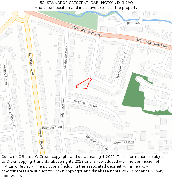 53, STAINDROP CRESCENT, DARLINGTON, DL3 9AQ: Location map and indicative extent of plot