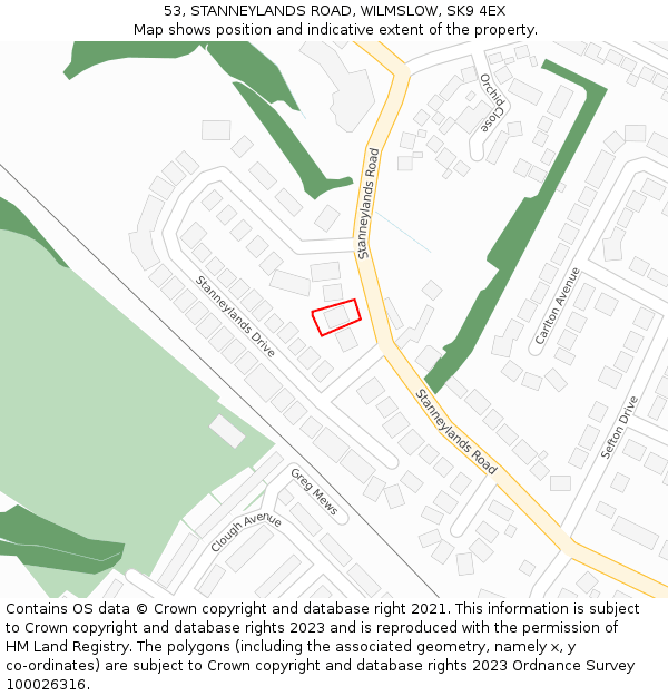53, STANNEYLANDS ROAD, WILMSLOW, SK9 4EX: Location map and indicative extent of plot