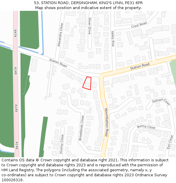 53, STATION ROAD, DERSINGHAM, KING'S LYNN, PE31 6PR: Location map and indicative extent of plot