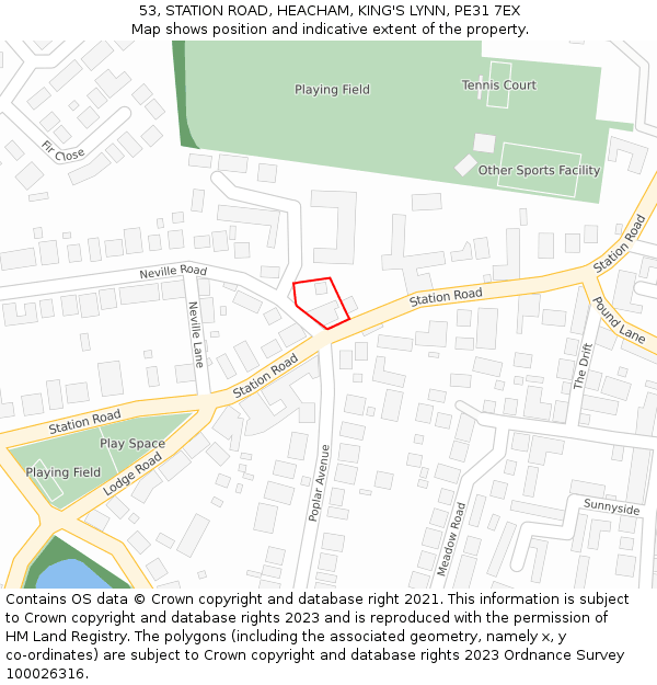 53, STATION ROAD, HEACHAM, KING'S LYNN, PE31 7EX: Location map and indicative extent of plot