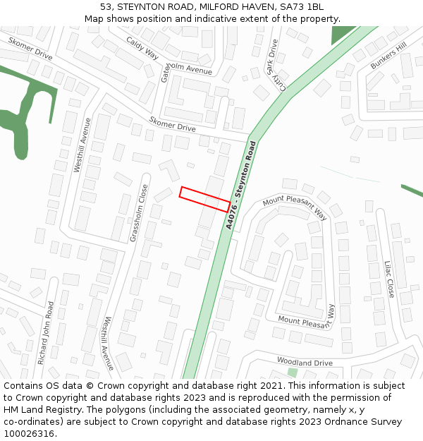 53, STEYNTON ROAD, MILFORD HAVEN, SA73 1BL: Location map and indicative extent of plot