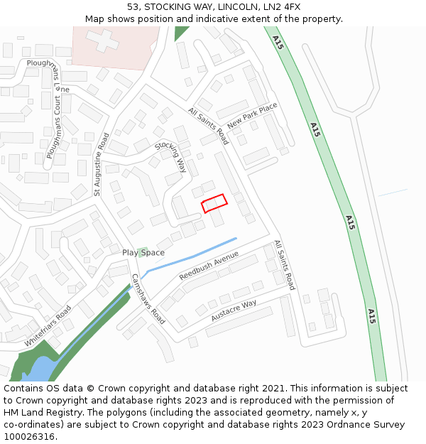 53, STOCKING WAY, LINCOLN, LN2 4FX: Location map and indicative extent of plot