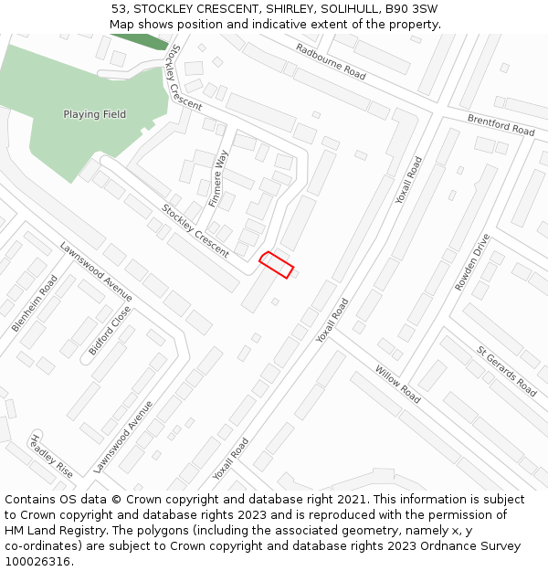 53, STOCKLEY CRESCENT, SHIRLEY, SOLIHULL, B90 3SW: Location map and indicative extent of plot
