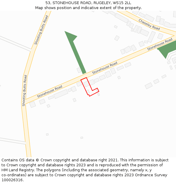 53, STONEHOUSE ROAD, RUGELEY, WS15 2LL: Location map and indicative extent of plot