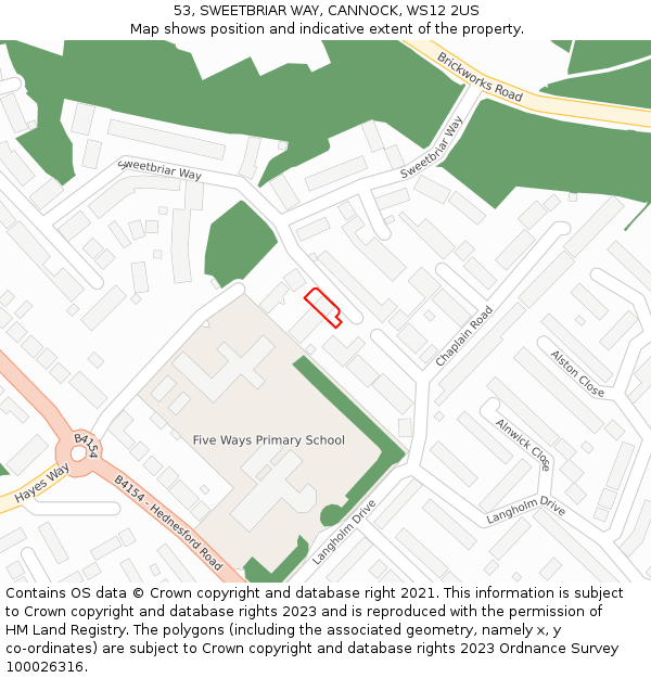 53, SWEETBRIAR WAY, CANNOCK, WS12 2US: Location map and indicative extent of plot