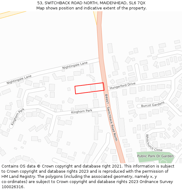 53, SWITCHBACK ROAD NORTH, MAIDENHEAD, SL6 7QX: Location map and indicative extent of plot