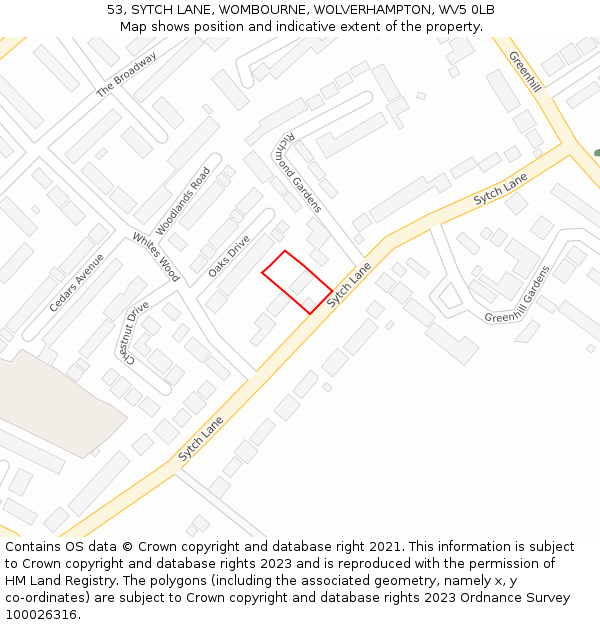 53, SYTCH LANE, WOMBOURNE, WOLVERHAMPTON, WV5 0LB: Location map and indicative extent of plot
