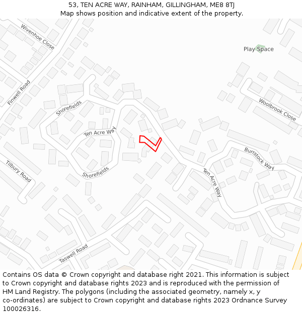 53, TEN ACRE WAY, RAINHAM, GILLINGHAM, ME8 8TJ: Location map and indicative extent of plot