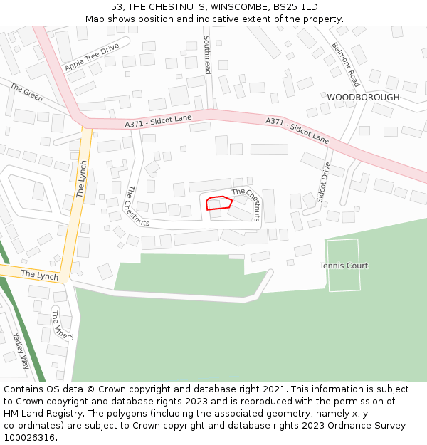 53, THE CHESTNUTS, WINSCOMBE, BS25 1LD: Location map and indicative extent of plot