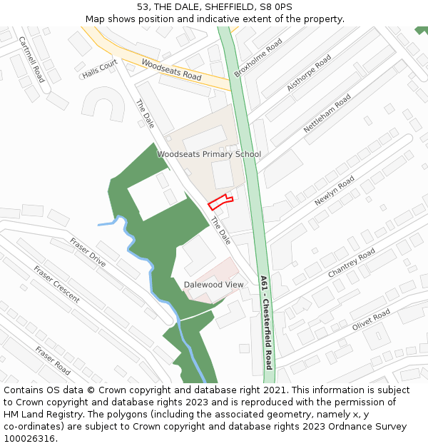 53, THE DALE, SHEFFIELD, S8 0PS: Location map and indicative extent of plot