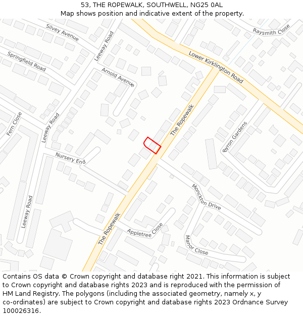 53, THE ROPEWALK, SOUTHWELL, NG25 0AL: Location map and indicative extent of plot