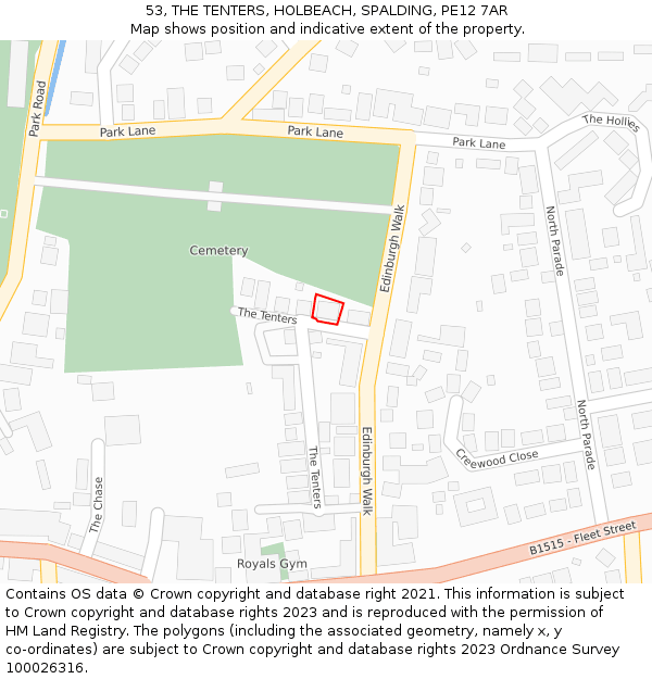 53, THE TENTERS, HOLBEACH, SPALDING, PE12 7AR: Location map and indicative extent of plot