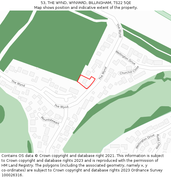 53, THE WYND, WYNYARD, BILLINGHAM, TS22 5QE: Location map and indicative extent of plot
