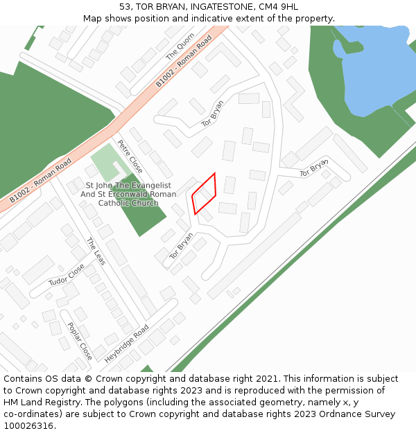 53, TOR BRYAN, INGATESTONE, CM4 9HL: Location map and indicative extent of plot