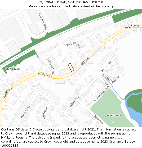 53, TORVILL DRIVE, NOTTINGHAM, NG8 2BU: Location map and indicative extent of plot