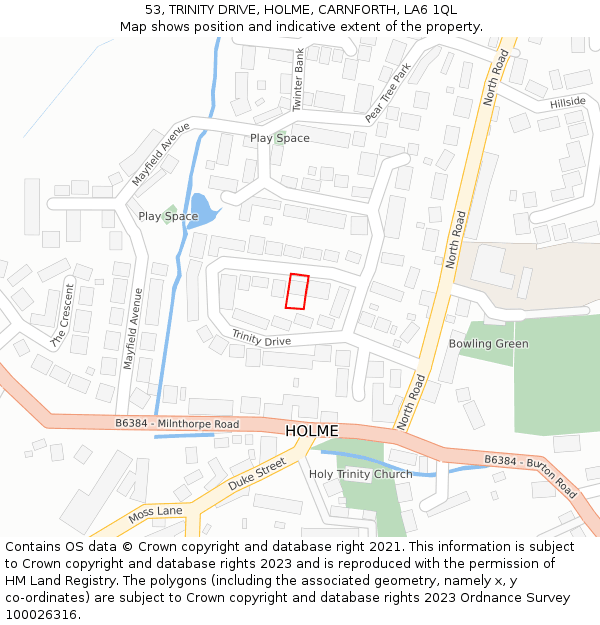 53, TRINITY DRIVE, HOLME, CARNFORTH, LA6 1QL: Location map and indicative extent of plot